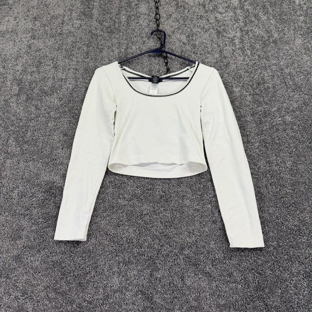 Sincerely Jules Shirt Womens M/L White Long Sleeve Scoop Neck Cropped Knit Top